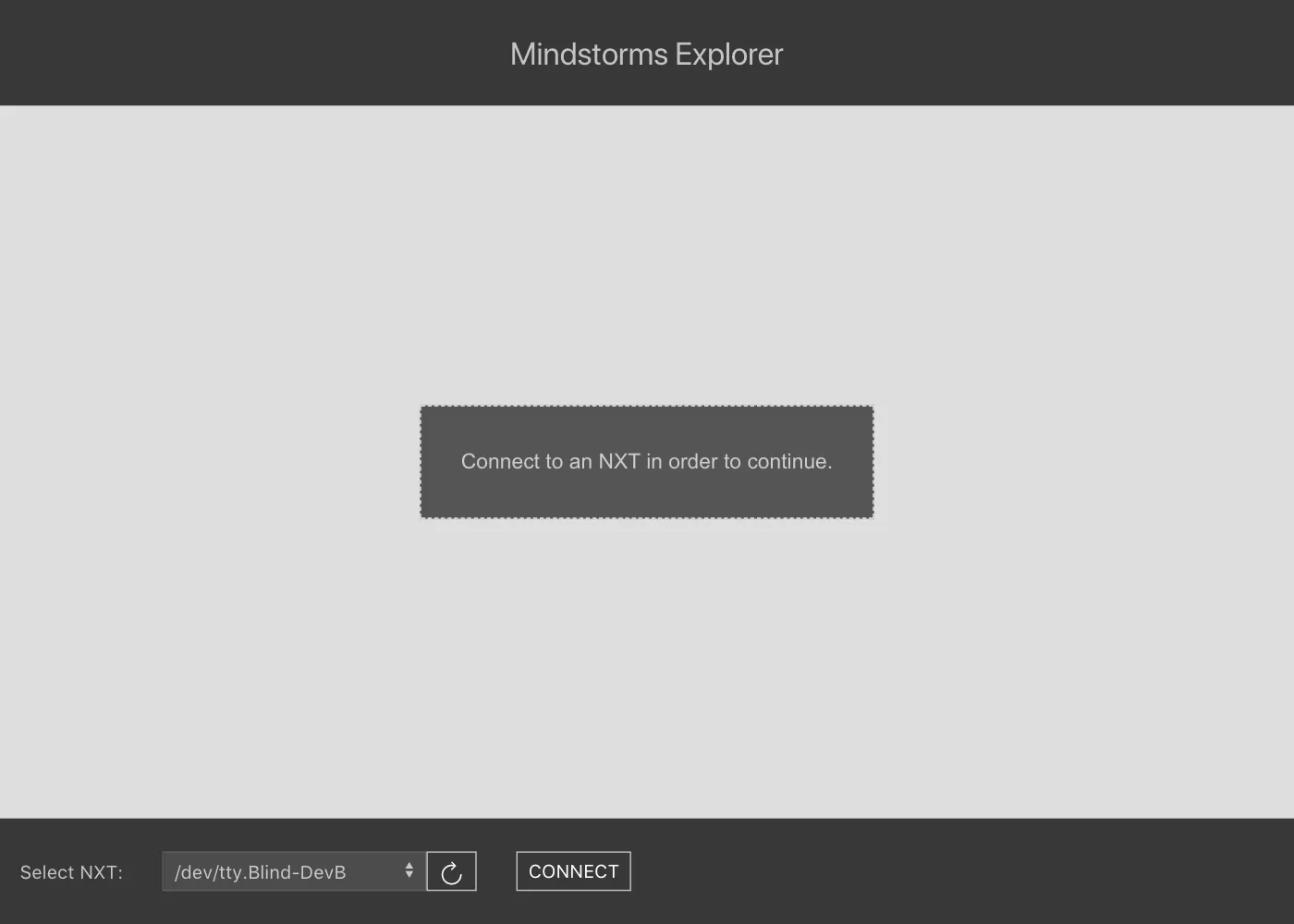 Screenshot of the initial connection screen