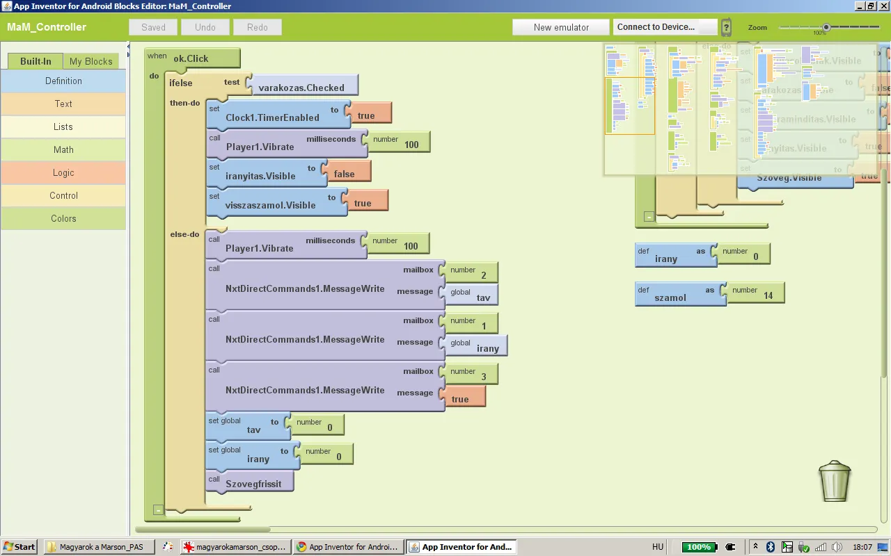 Part of the ground station's App Inventor block program