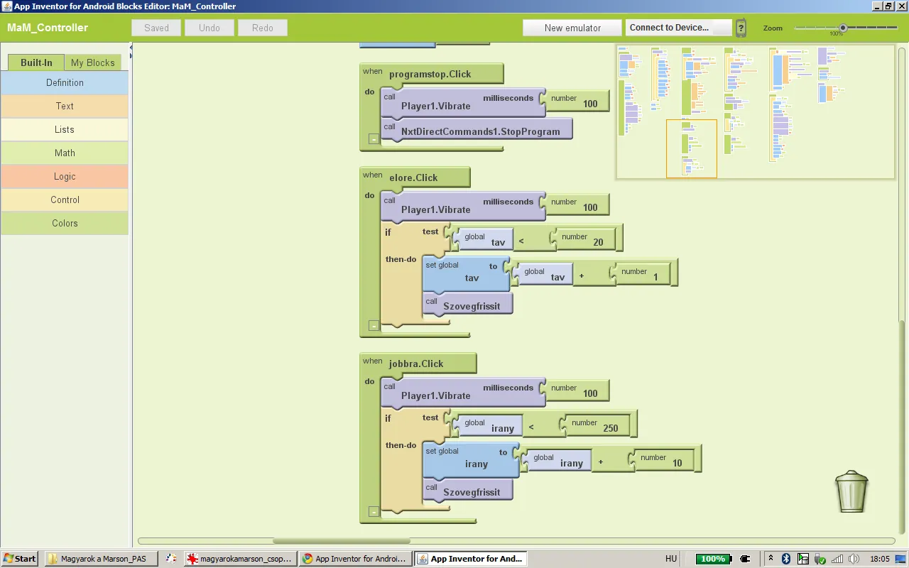 Another part of the App Inventor block program