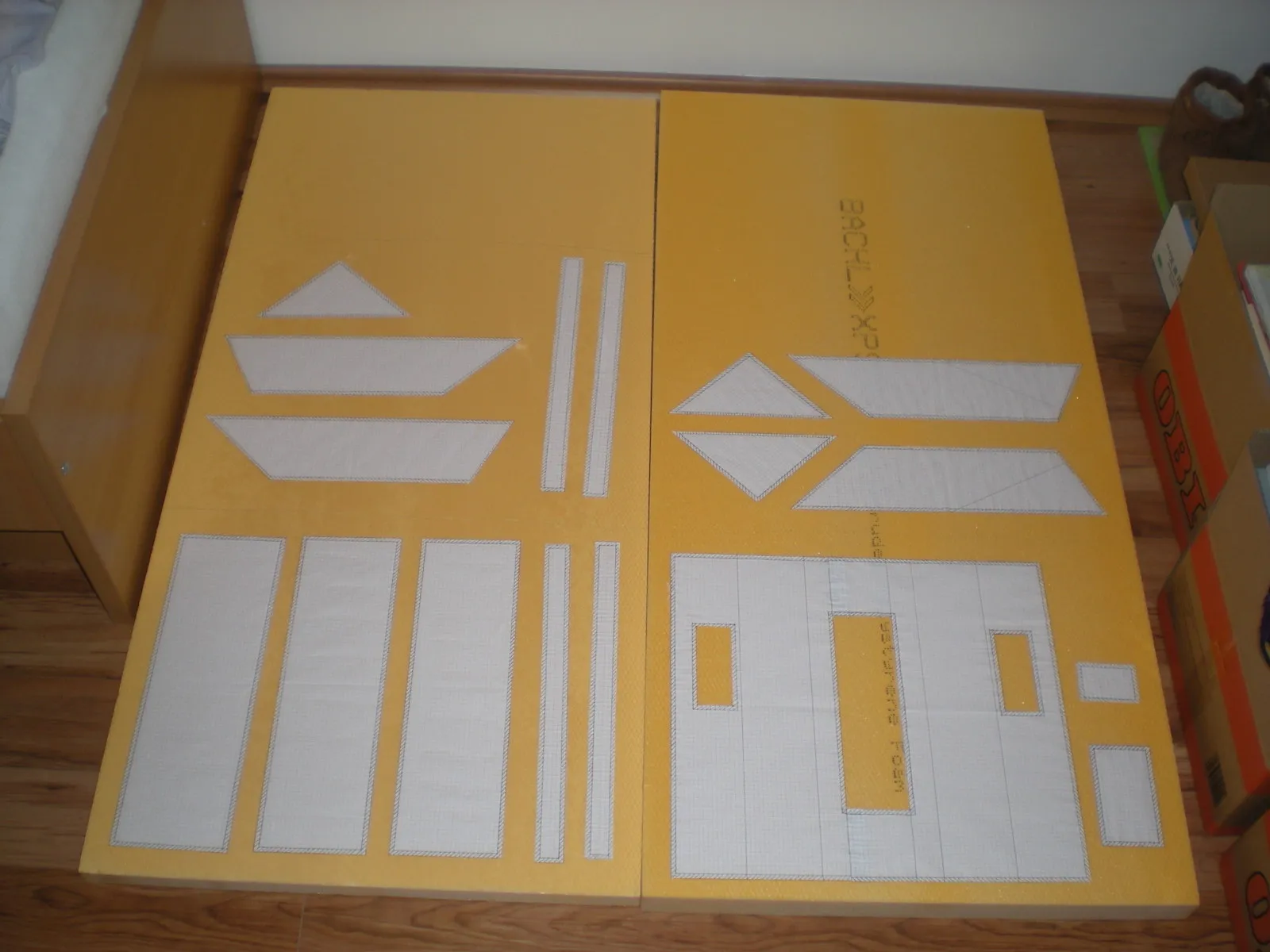 Templates on the styrofoam boards