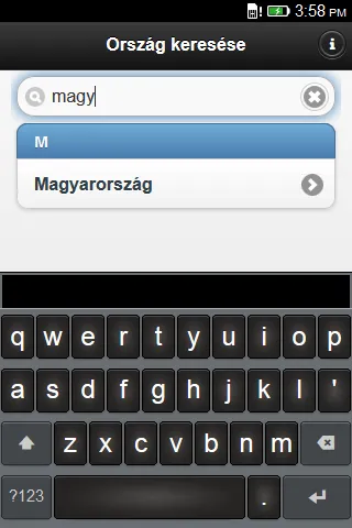 Searching for a country in the plug finder app