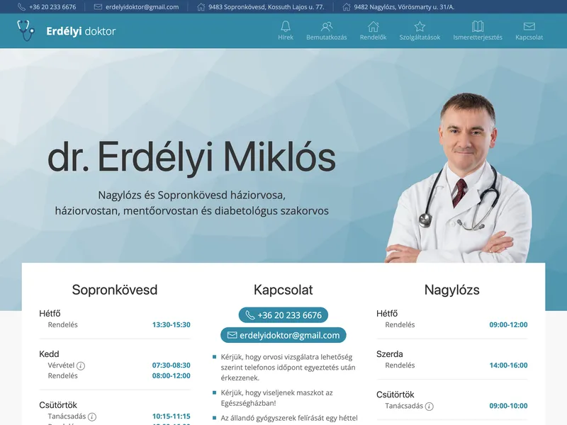 Modern redesign and implementation of a Hungarian family doctor practice's website with knowledge sharing articles and advanced contact forms