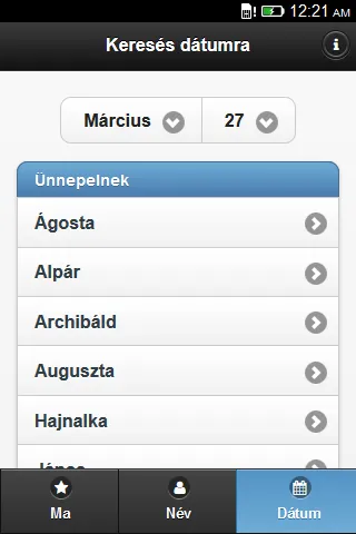 Browsing name days by date