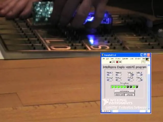 Bricks lighting up on the base board while the LabView control program runs