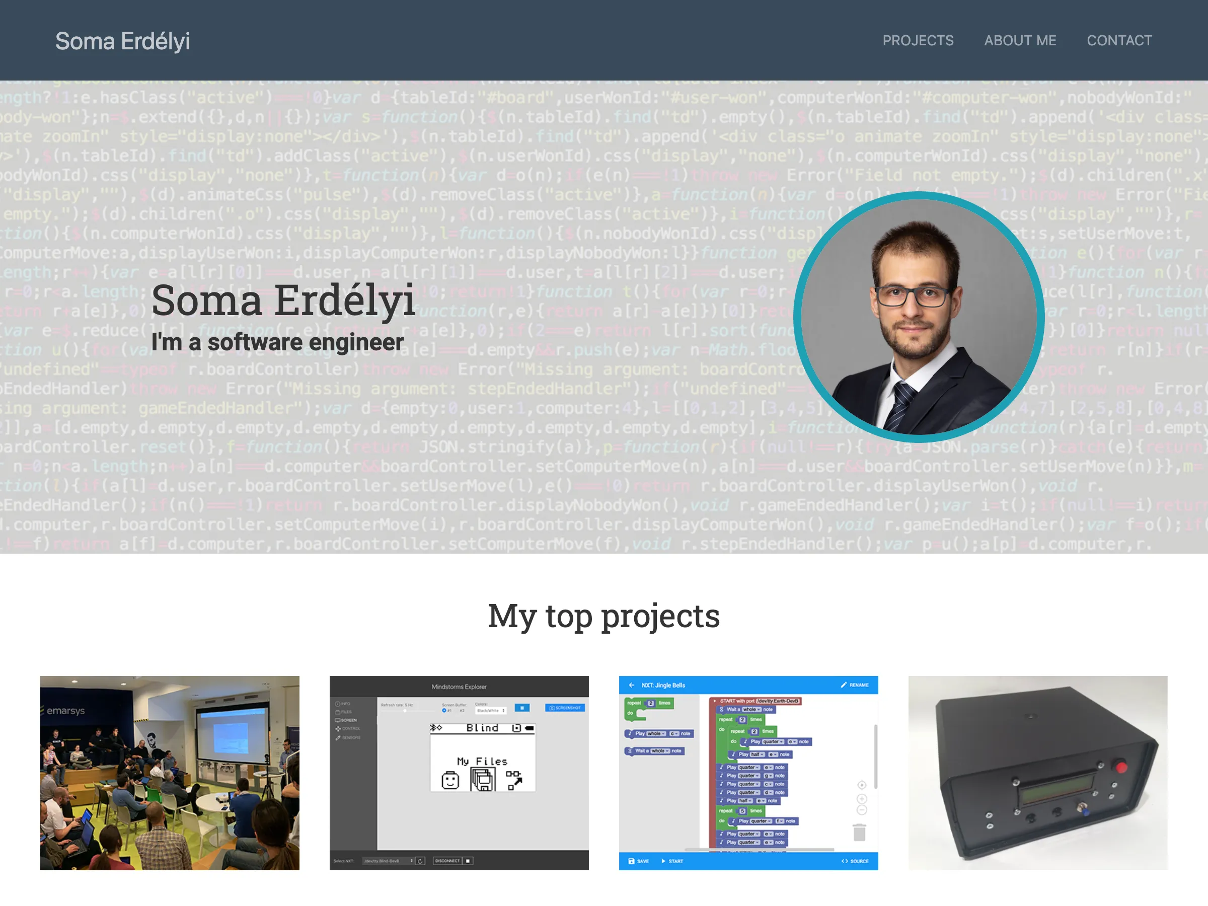 Welcome page with my top projects