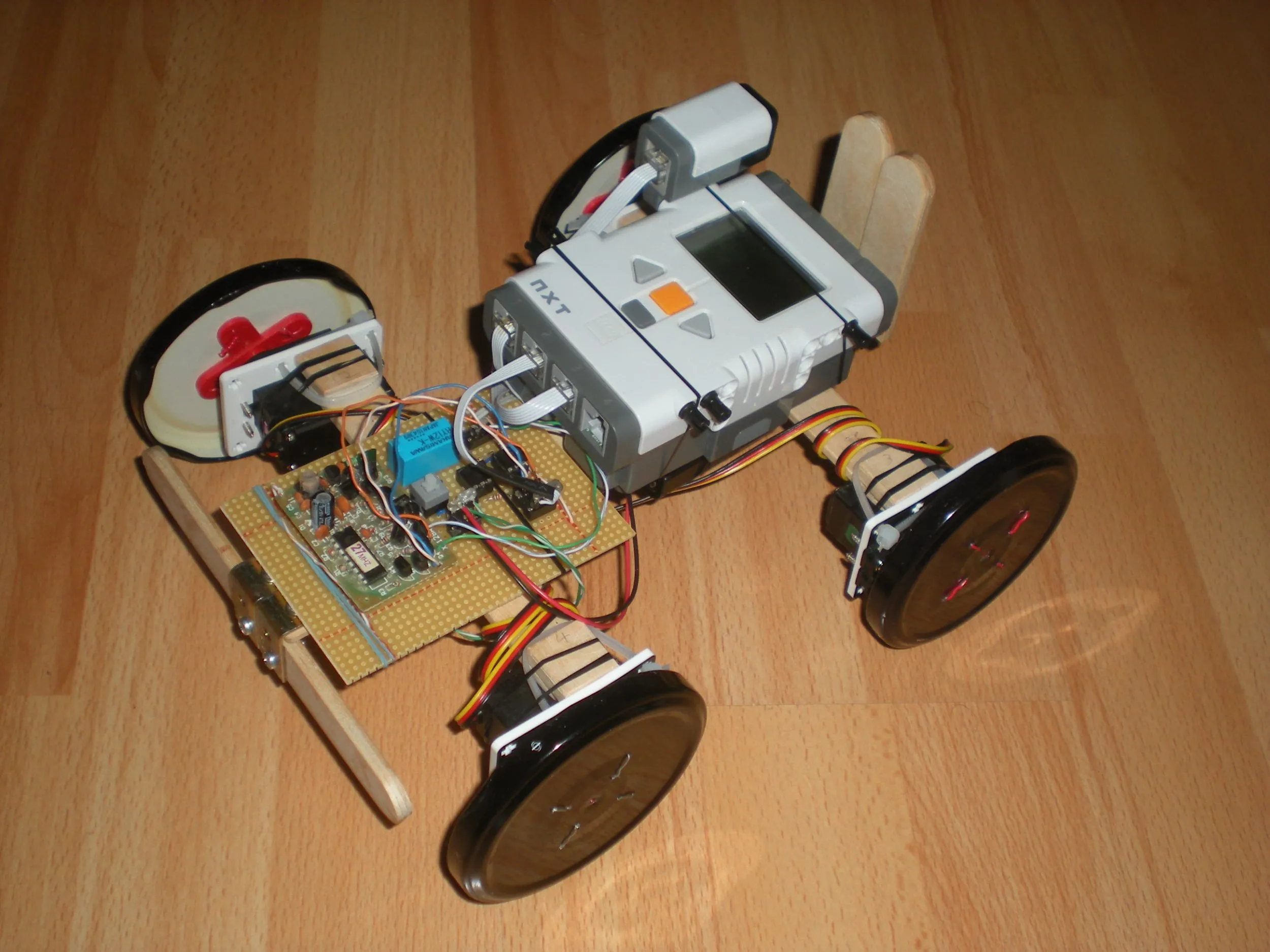The rover from behind, showing the servos and the wiring