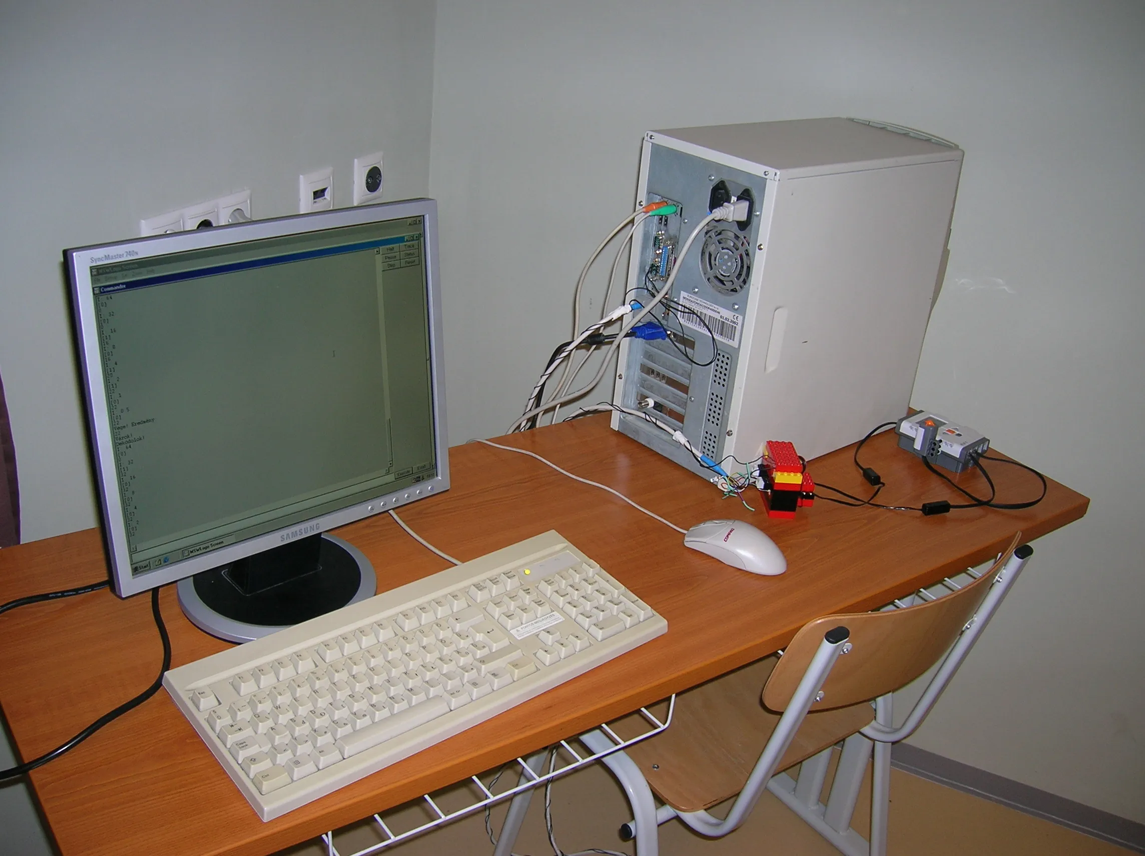 The school computer running MSW Logo, decoding the bits arriving on the game port from the NXT and the optocoupler on the desk