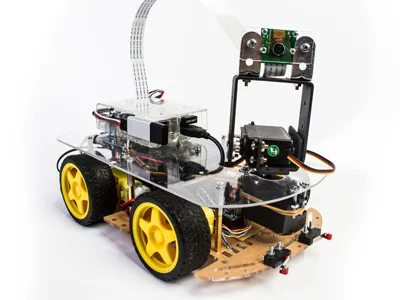 An Arduino and Raspberry Pi based robot with a camera that can be controlled and programmed through its web page.