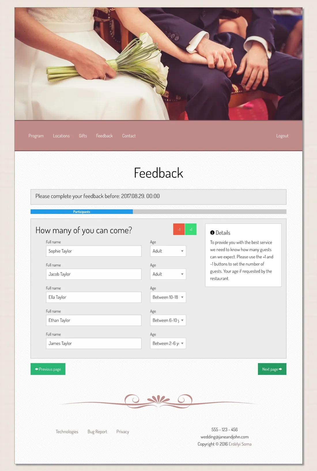 One step on the feedback page