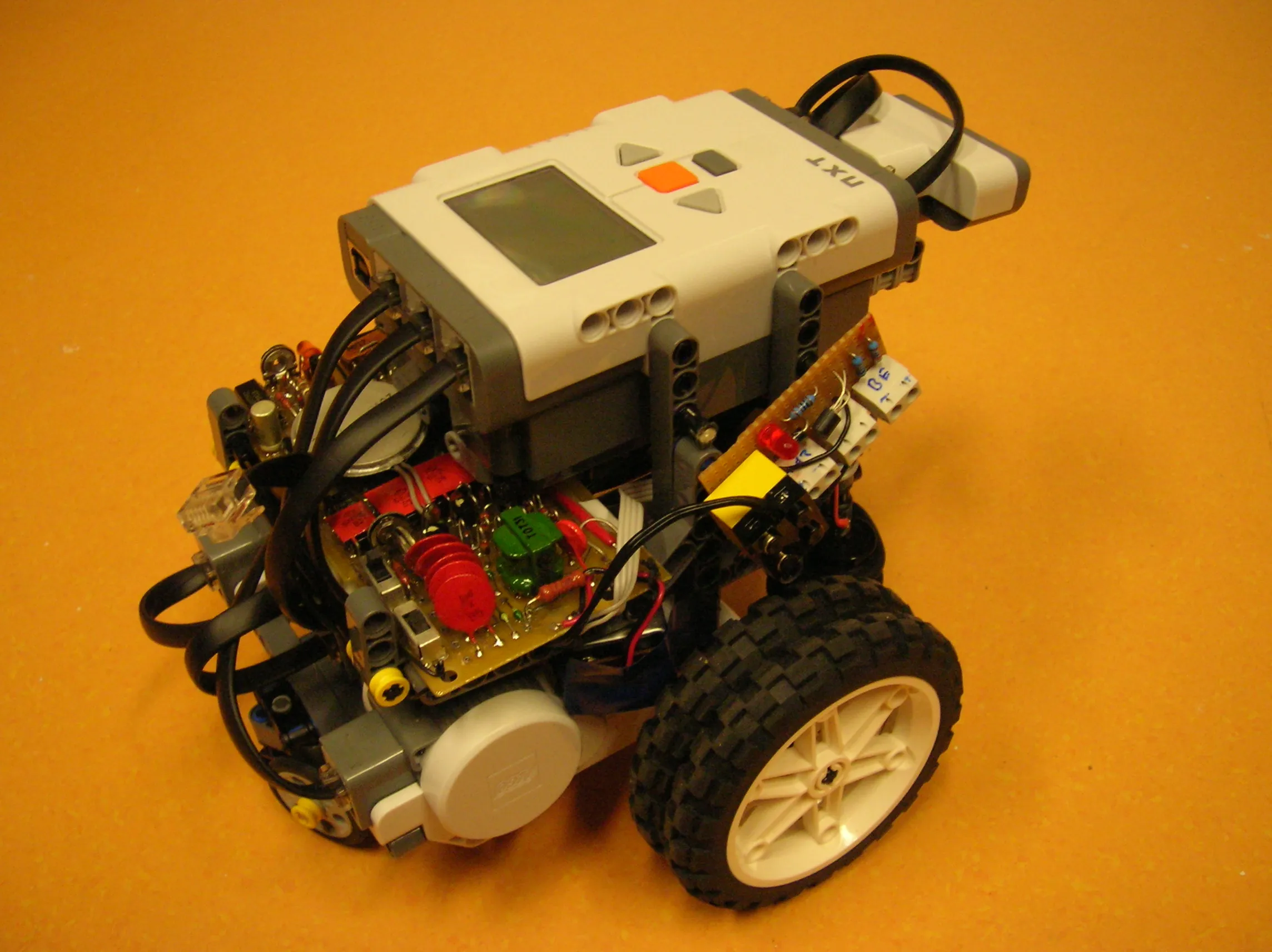 SURI from the back, showing the Geiger counter board with its high-voltage parts and the custom amplifier board next to it